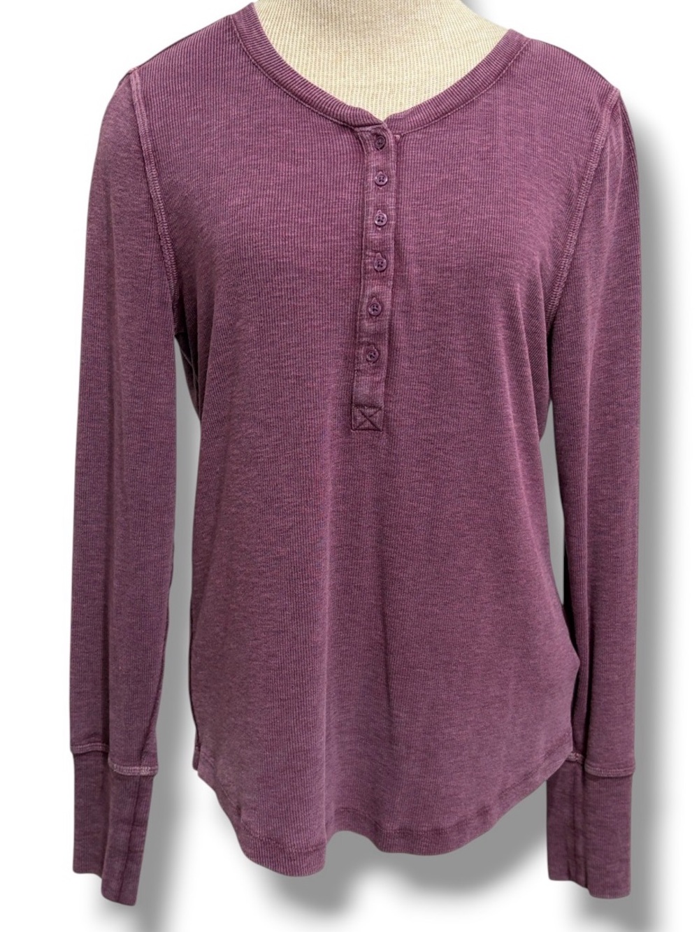 Gap Rib Henley Women's Shirt Size M Plum Purple Long Sleeve Versatile Minimalist